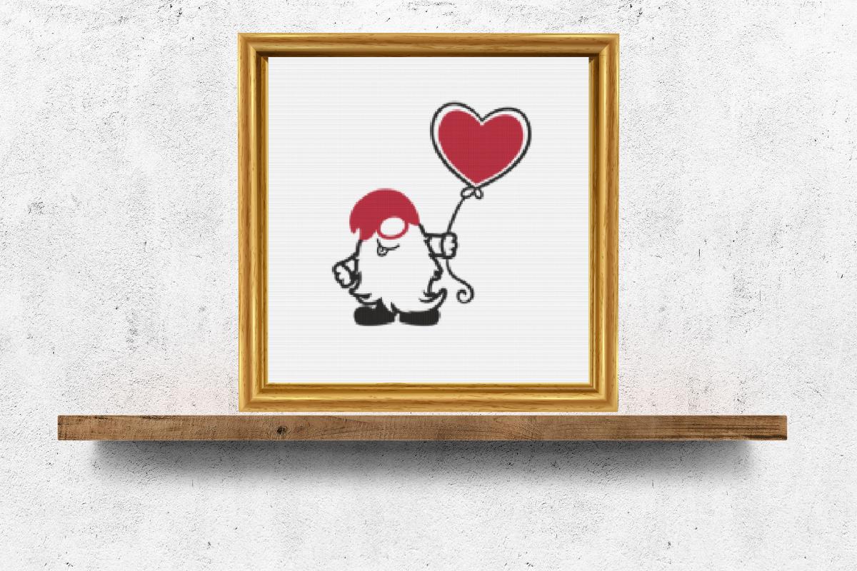 Gnome with balloon Cross stitch pattern
