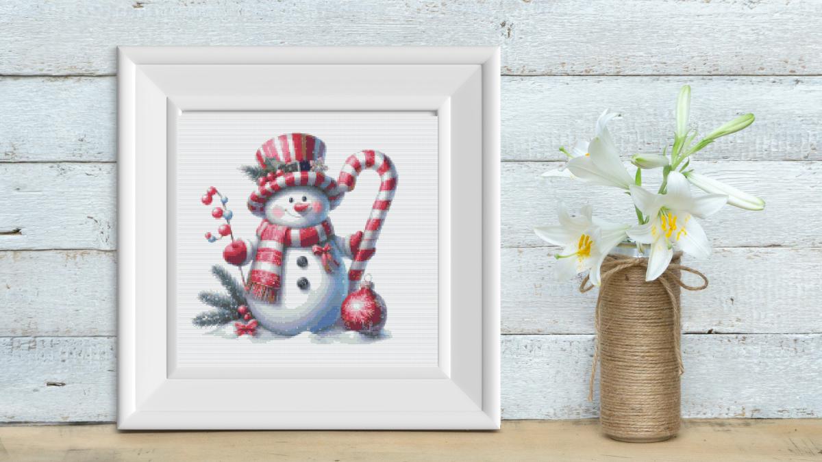 Candy Canes Snowman cross stitch pattern