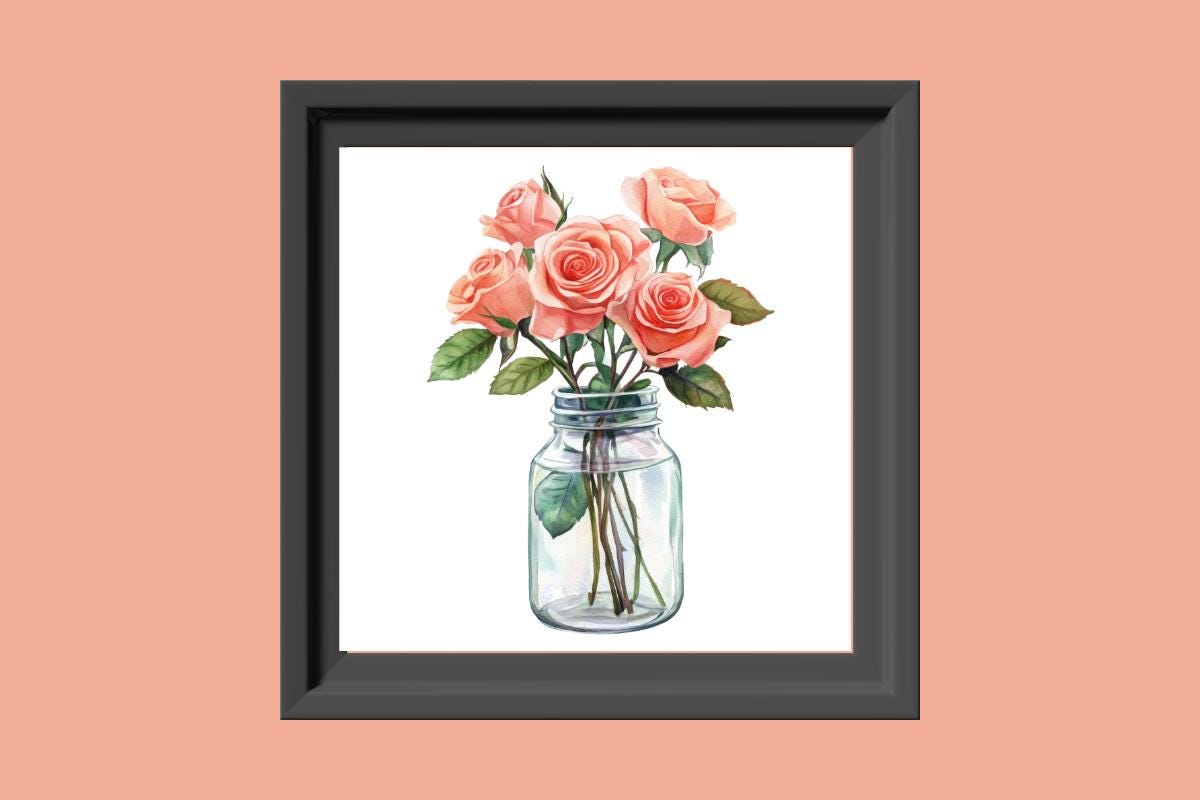 Rose in a mason jar Cross stitch pattern