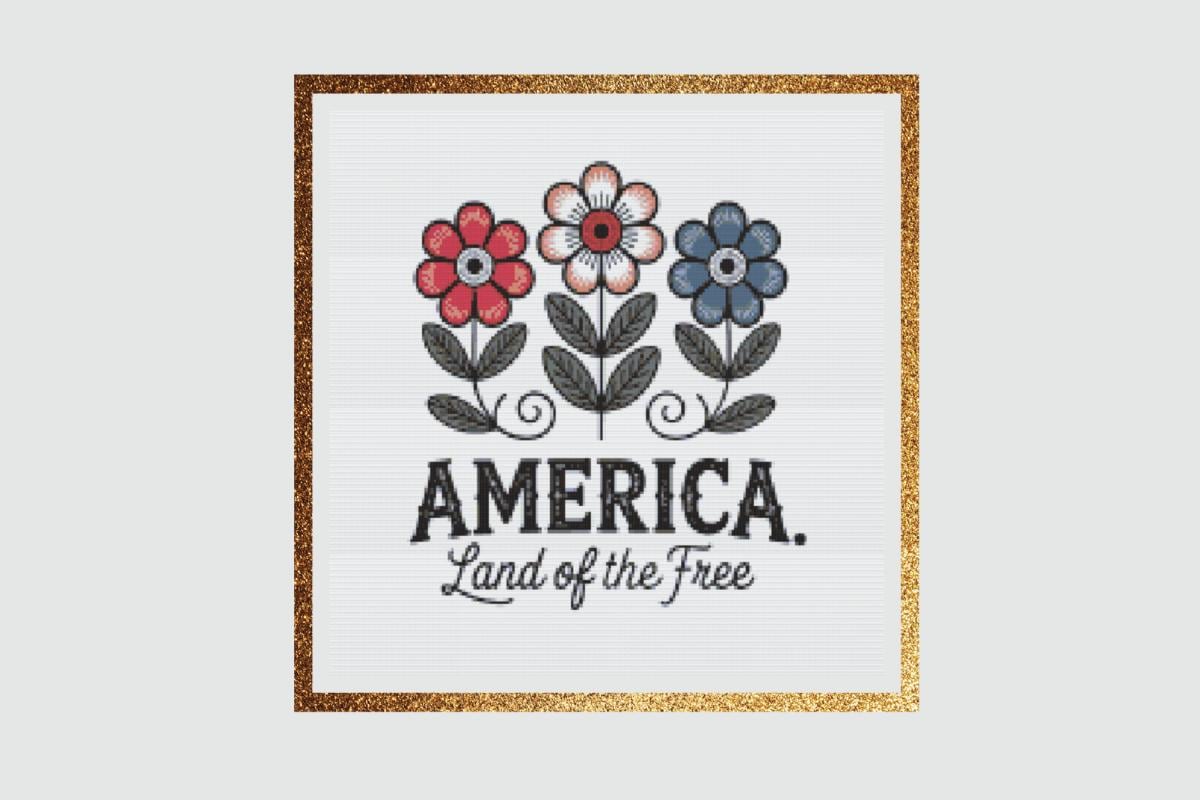 America flowers cross stitch pattern