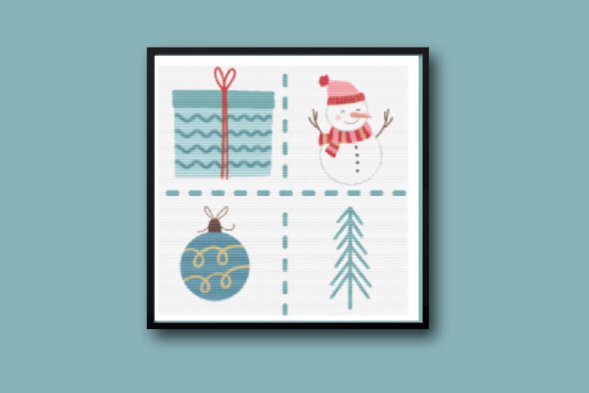 Christmas blue gift Sampler Cross stitch pattern