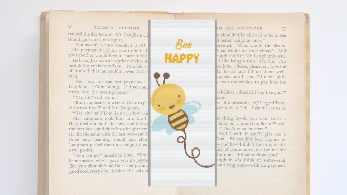 Bee cross Stitch bookmark, Bee Bookmark