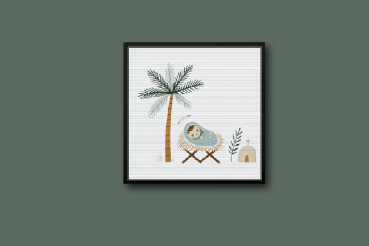 Jesus under Palm tree Cross stitch pattern