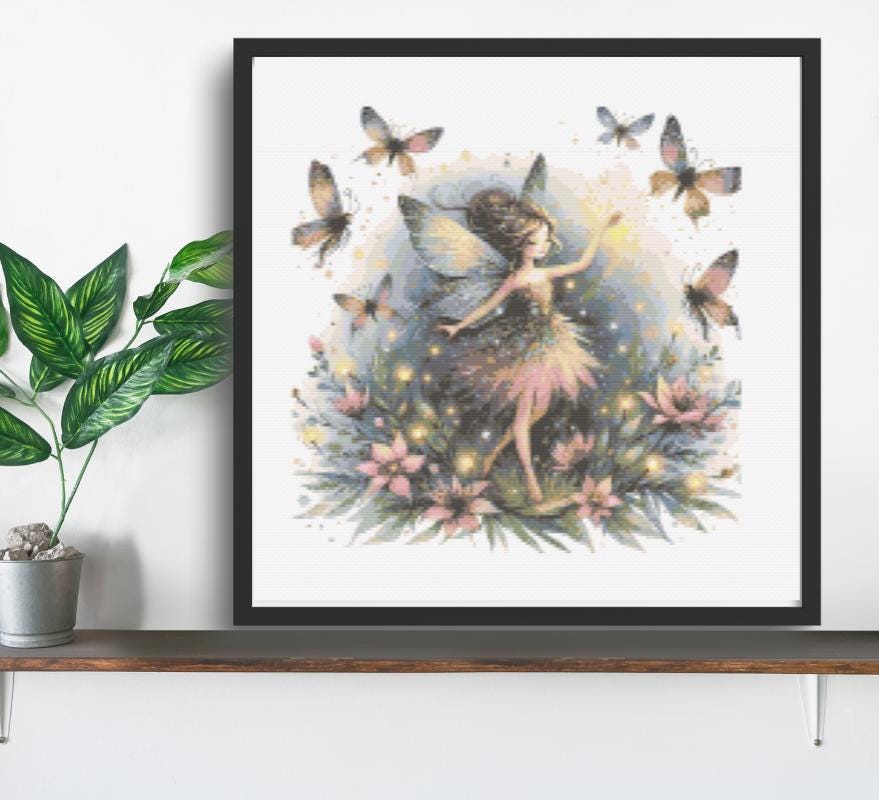 Fairy with butterflies cross stitch pattern