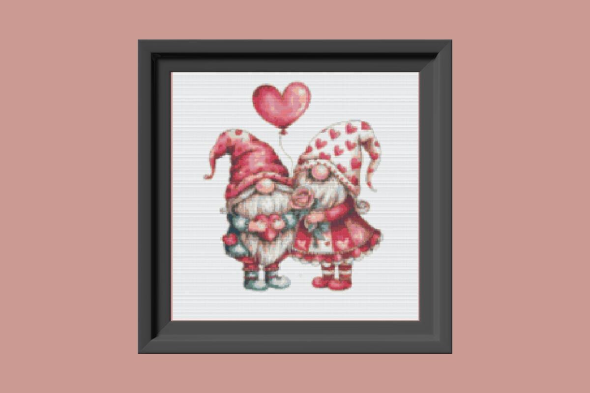 Valentine Gnome couple Cross stitch pattern