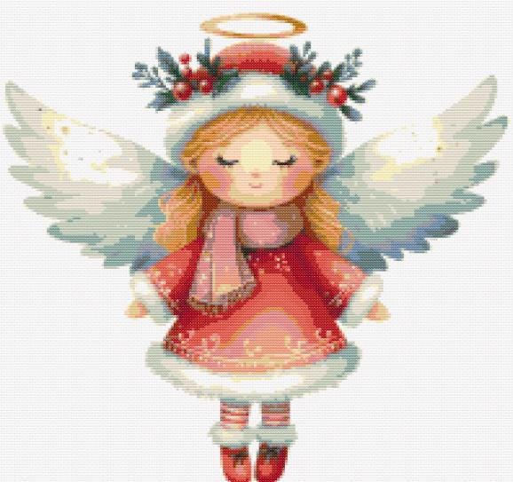 Christmas angel in pink dress cross stitch pattern