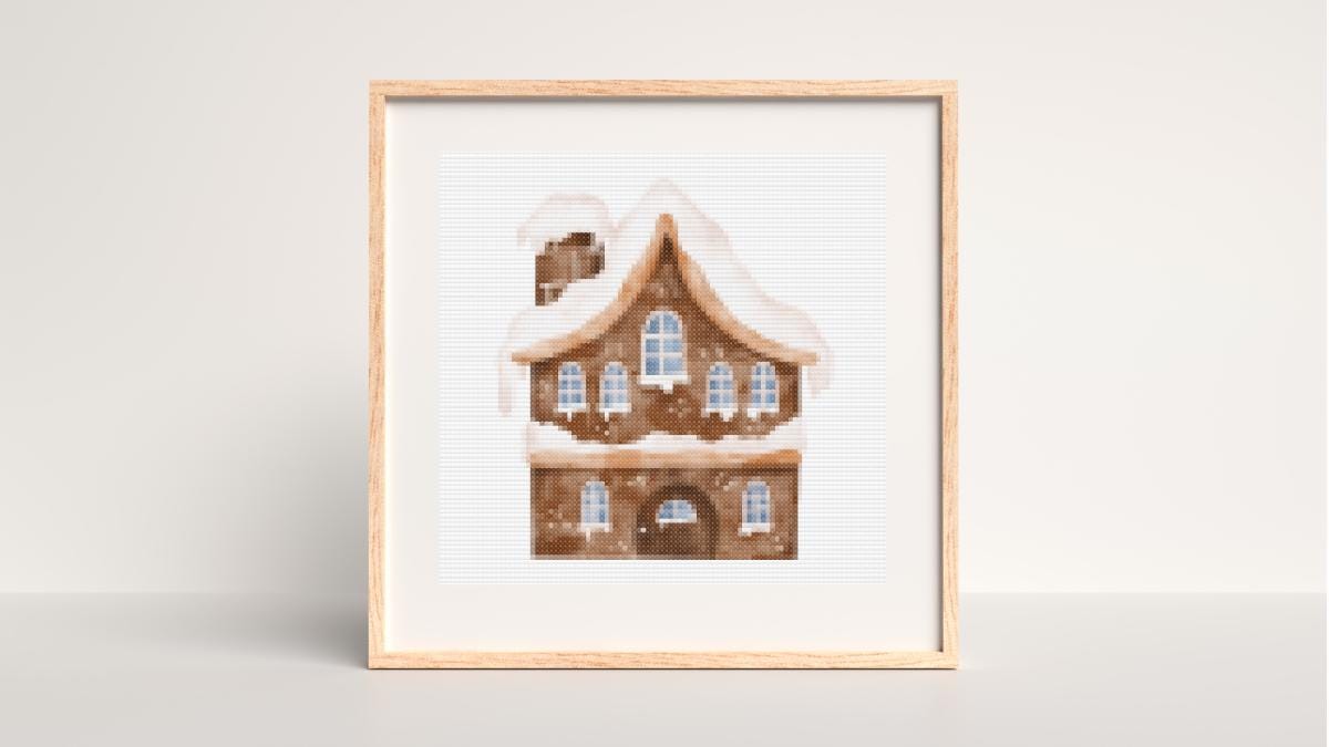 Brown Gingerbread House cross stitch pattern