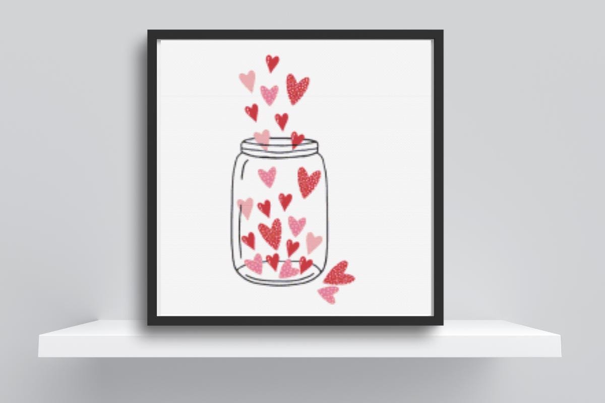 Hearts in Mason Jar cross stitch pattern