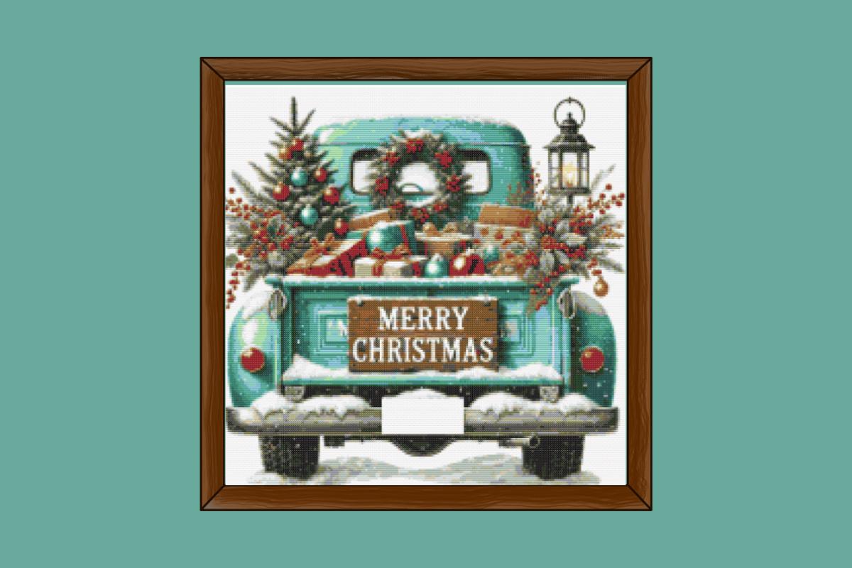Light Blue Christmas truck cross stitch pattern