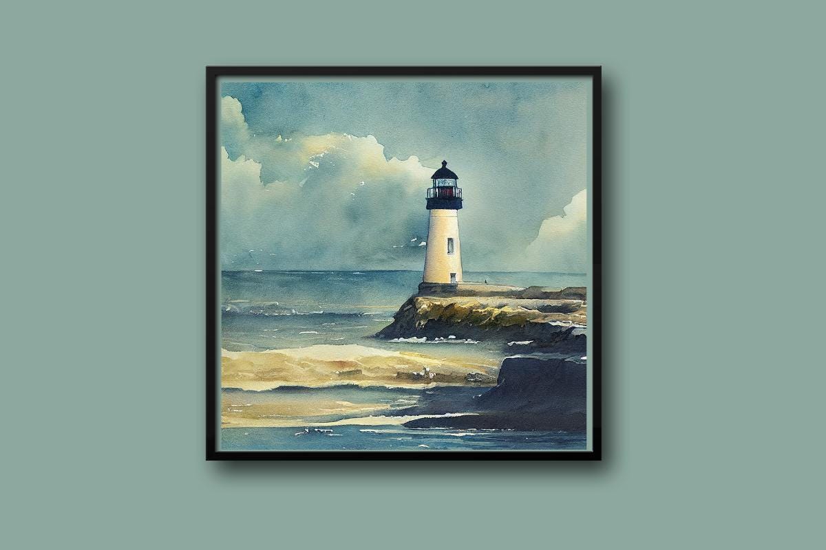 Lighthouse on cliff cross stitch pattern