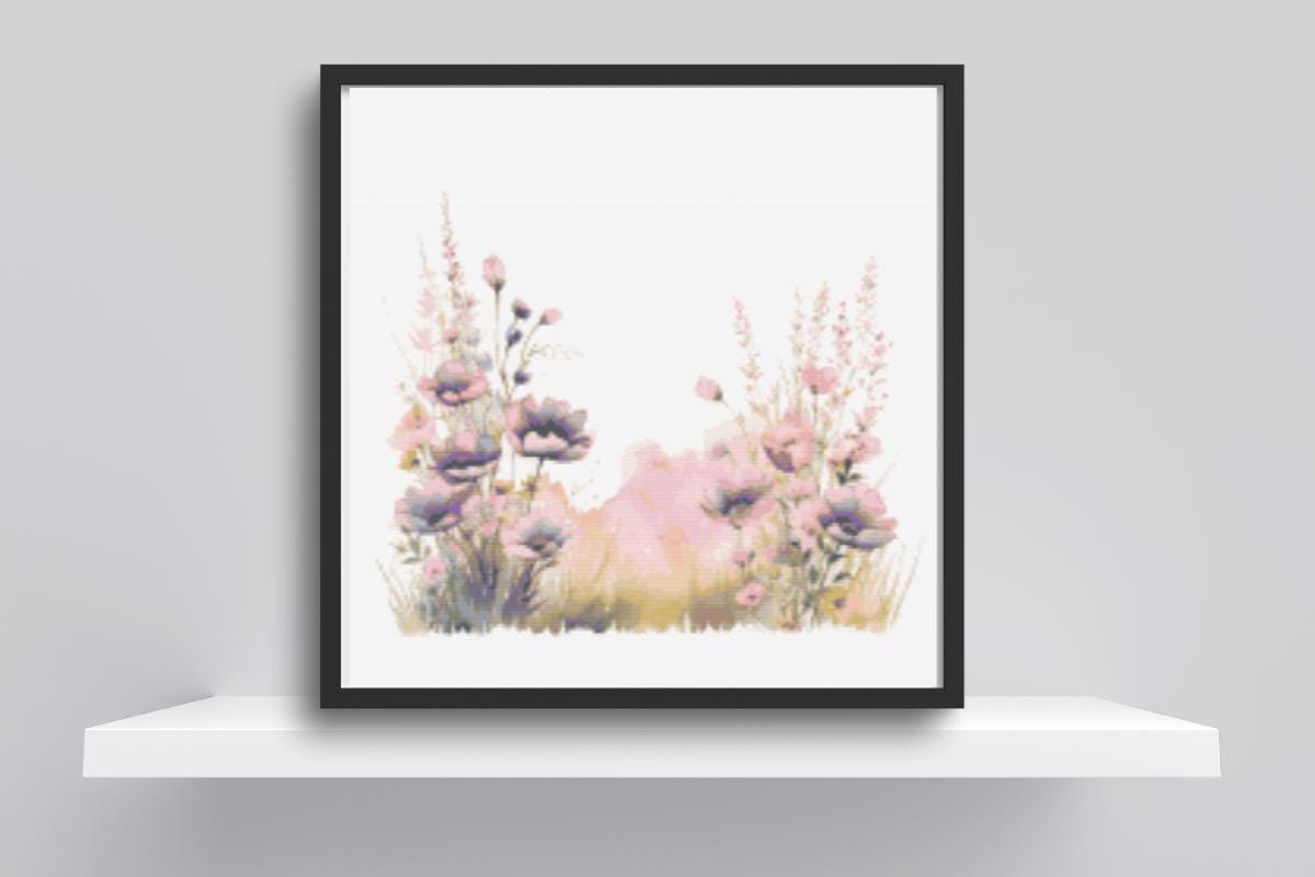 Purple flowers cross stitch pattern