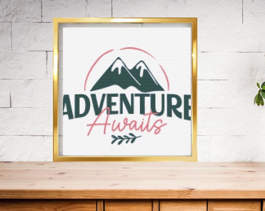 Adventure awaits travel cross stitch pattern