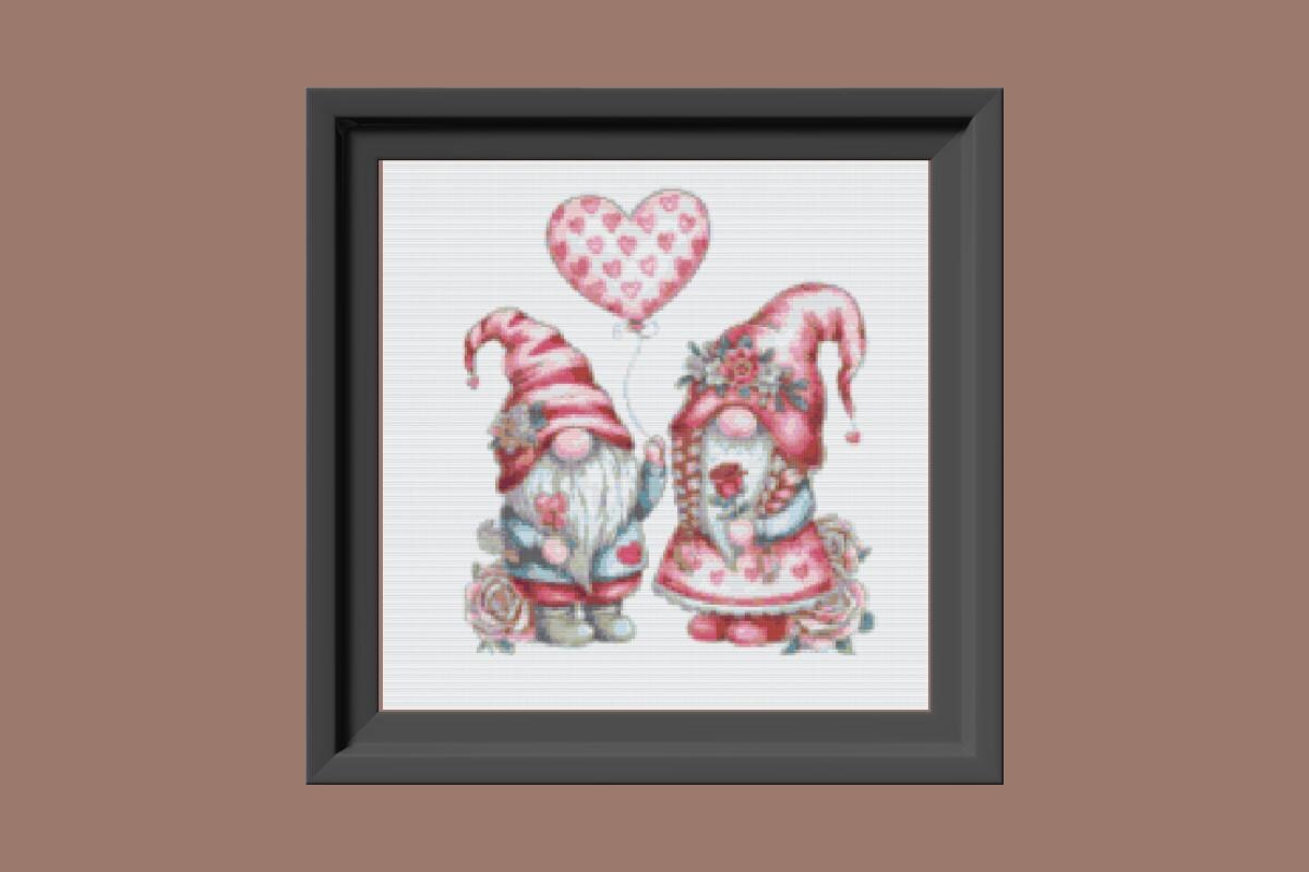 Pink Valentine Gnomes Cross stitch pattern