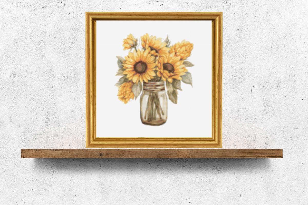Sunflowers in Mason Jar cross stitch pattern