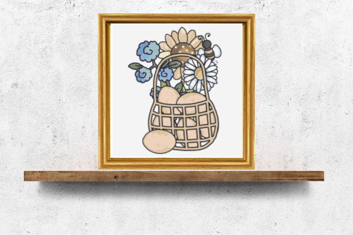 Basket of Chicken Eggs cross stitch pattern