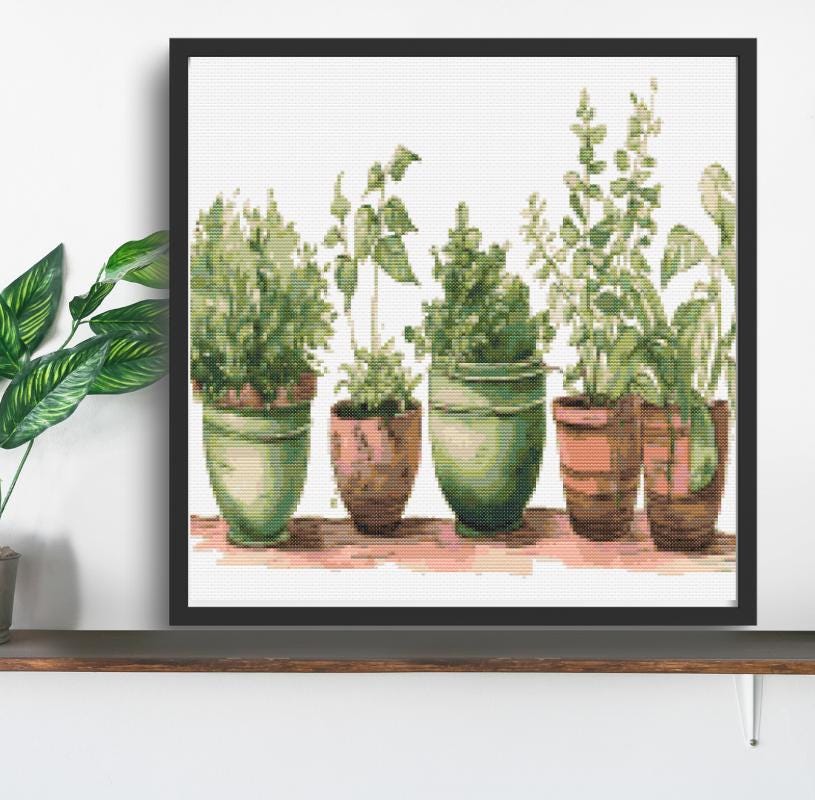 Potted plants cross stitch pattern