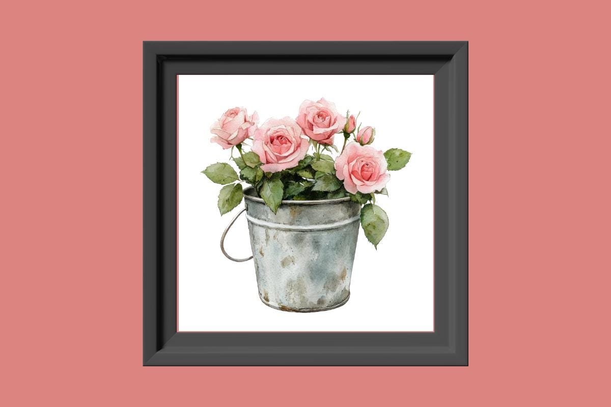 Roses in a pail Cross stitch pattern