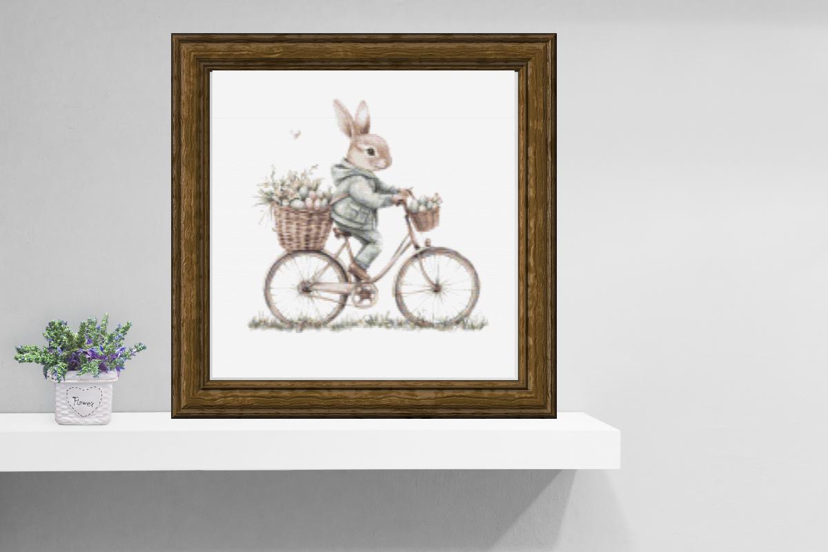 bunny on a bike cross stitch pattern