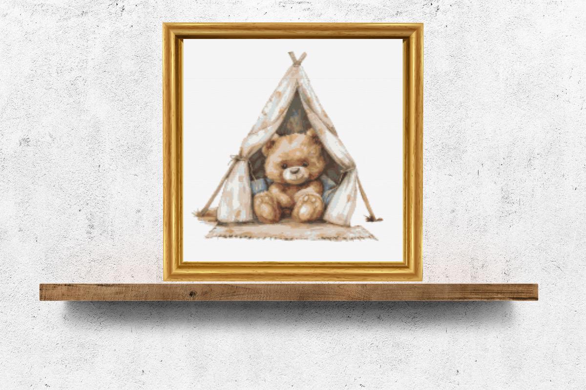 Teddy Bear in tent Cross stitch pattern