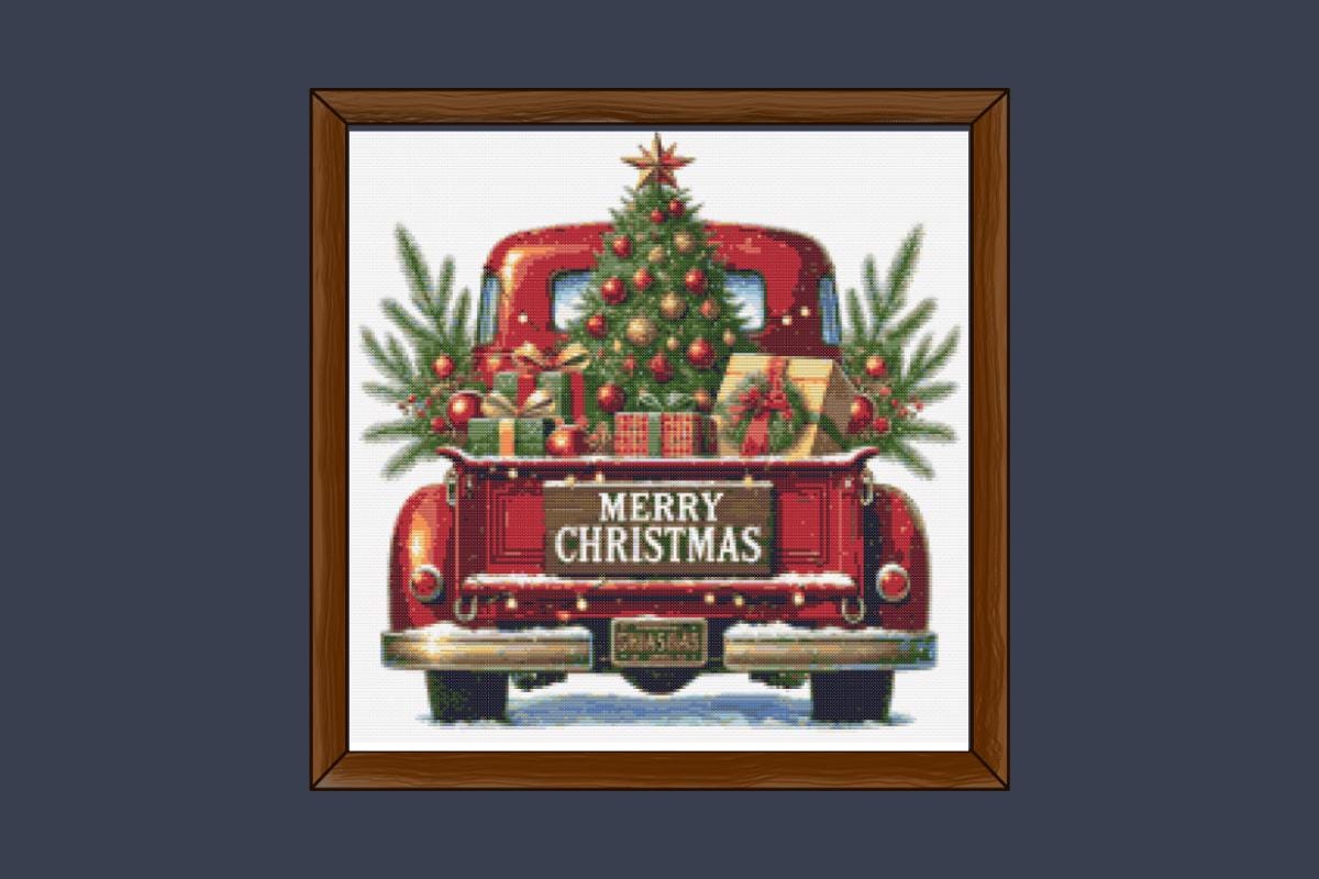 Red Christmas truck cross stitch pattern