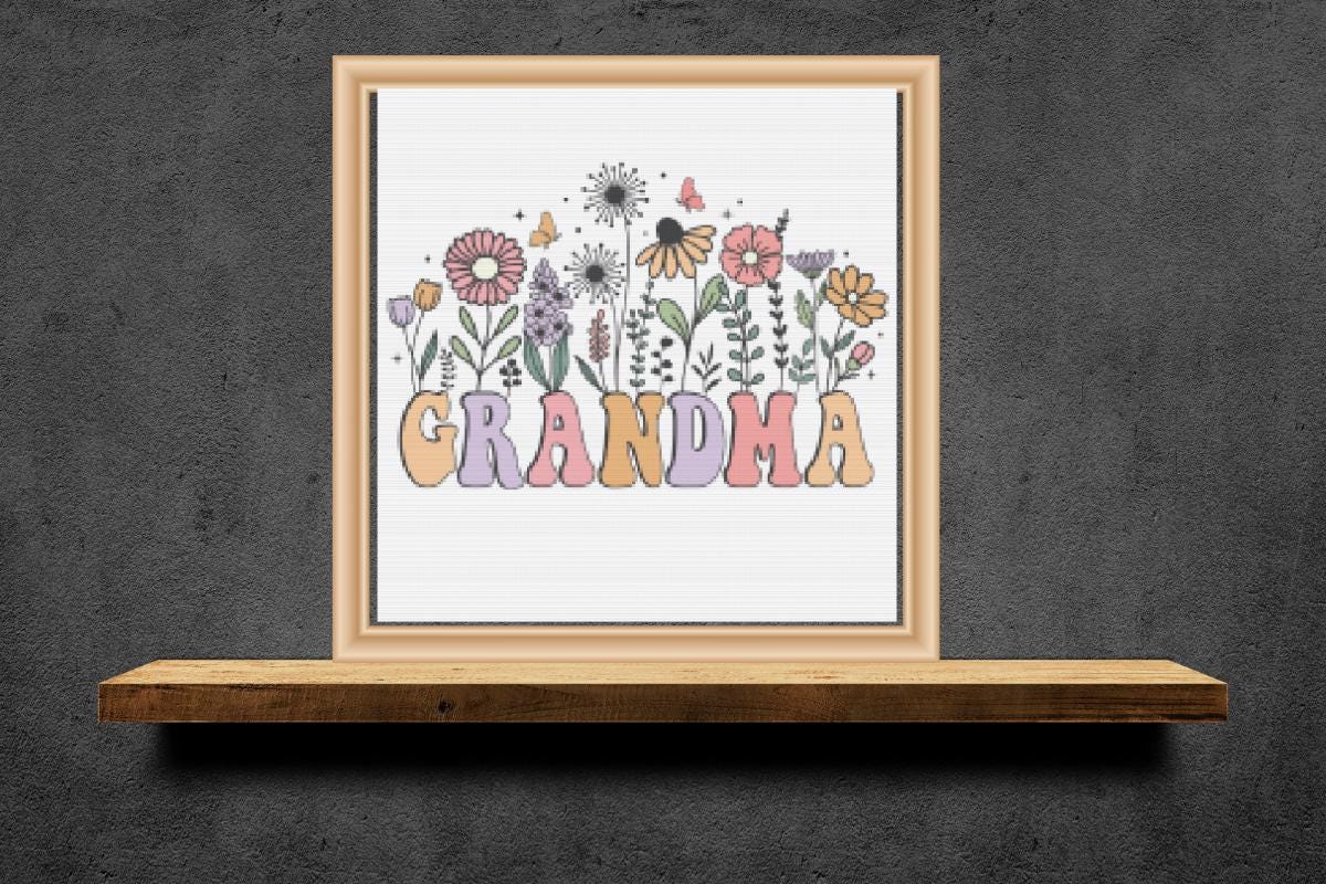 Grandma floral cross stitch pattern