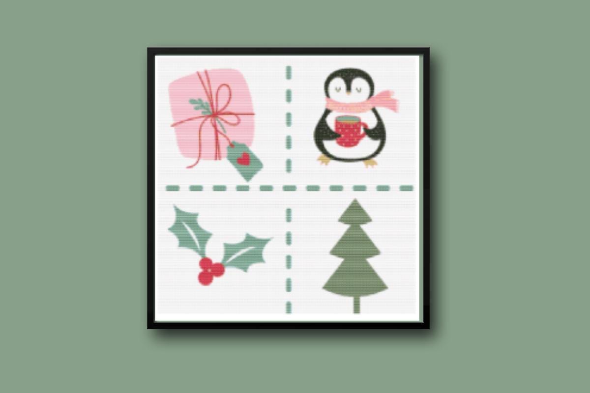 Christmas pink gift Sampler Cross stitch pattern