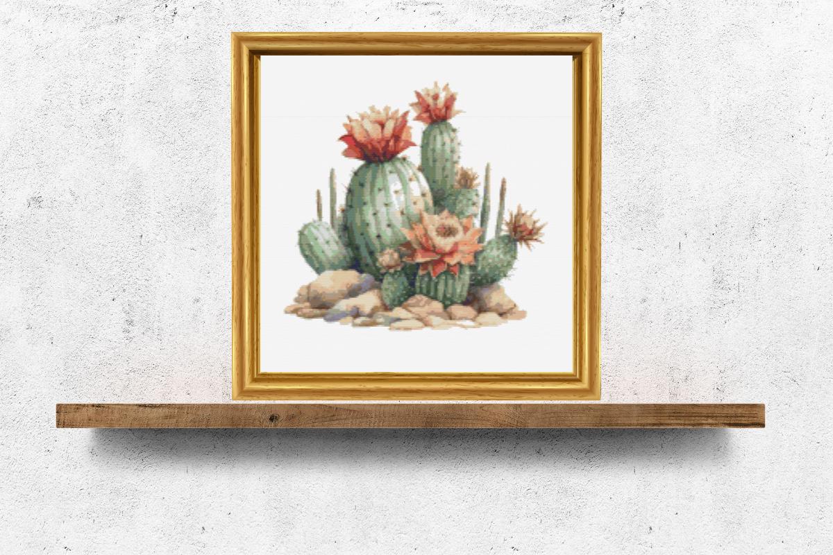 Cactus in bloom cross stitch pattern