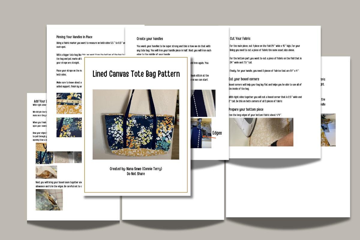 Canvas tote Bag pattern Sewing Tutorial