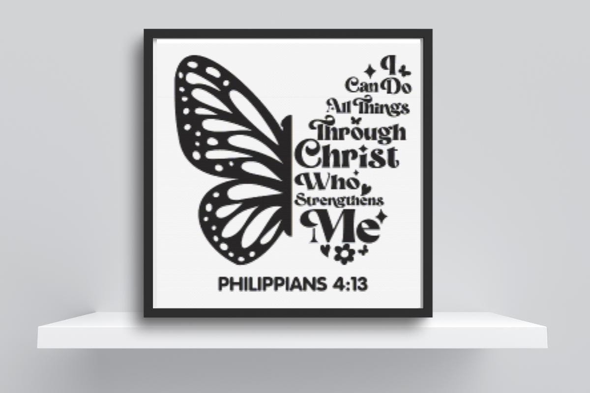 Philippians Scripture butterfly cross stitch pattern