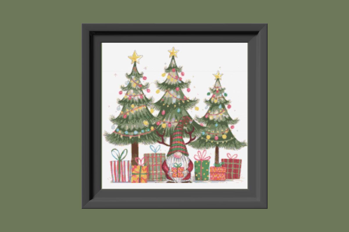 Christmas Gnomes with gifts Cross stitch pattern