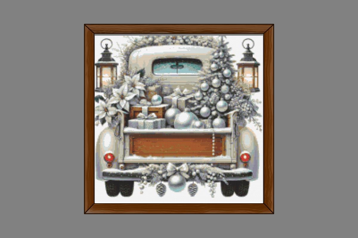 Silver Christmas truck cross stitch pattern