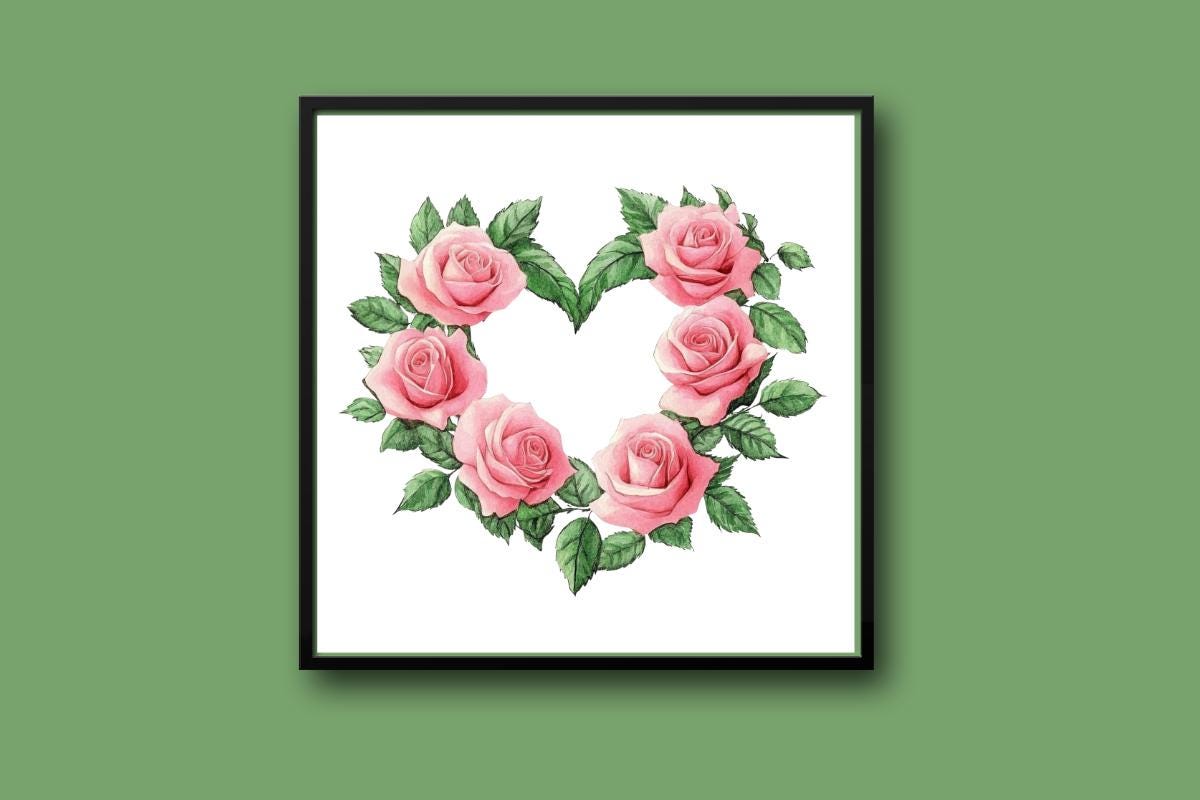 Rose on green wreath Cross stitch pattern