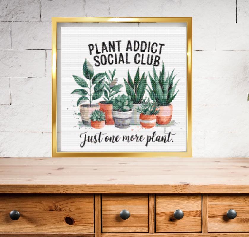 Potted Plant Addict cross stitch pattern
