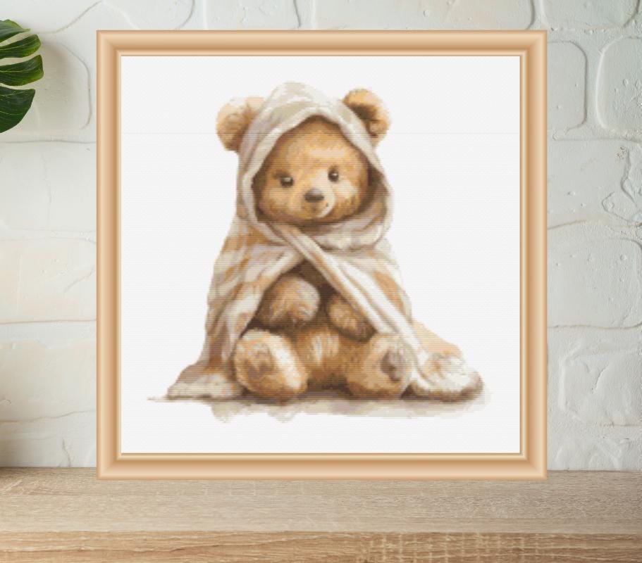 Teddy Bear in blanket Cross stitch pattern