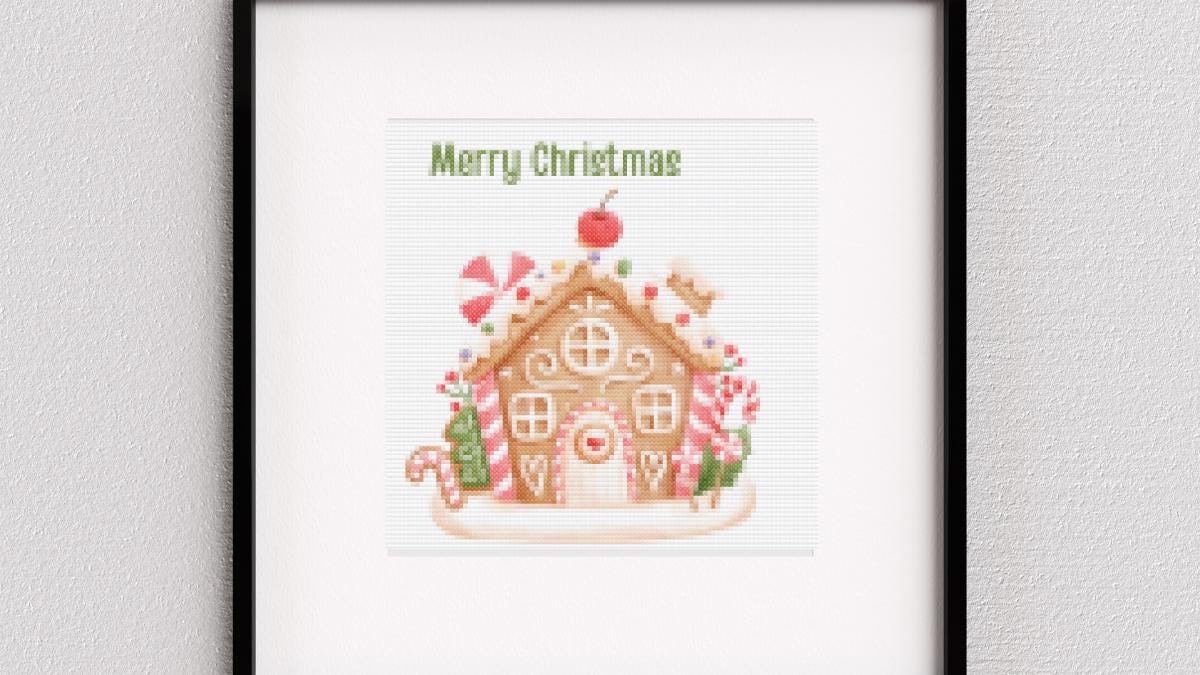 Merry Christmas Gingerbread House cross stitch pattern