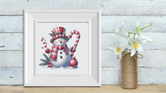 Candy Canes Snowman cross stitch pattern