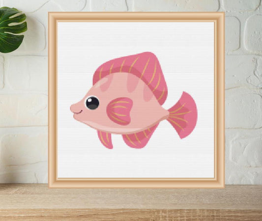 Pink Fish cross stitch pattern