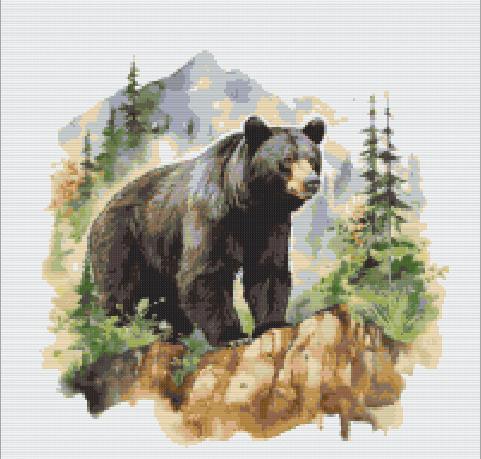 Bear on rock Cross stitch pattern