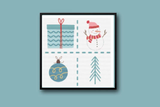 Christmas blue gift Sampler Cross stitch pattern