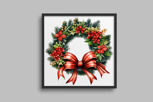 red bow Christmas Wreath cross stitch pattern