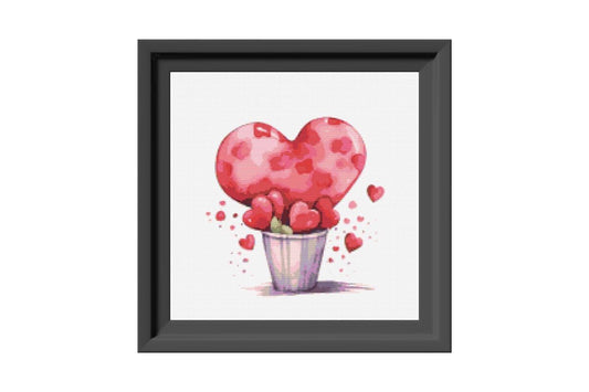 Valentine's Day bucket heart Cross stitch pattern