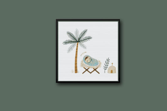 Jesus under Palm tree Cross stitch pattern