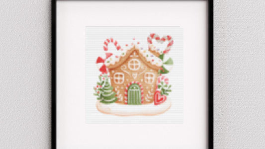 Gingerbread House with candy canes  cross stitch pattern