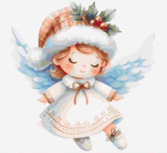 Christmas angel in white jacket cross stitch pattern