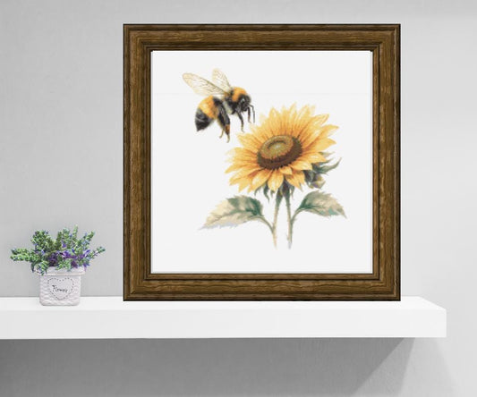 Sunflower and bee cross stitch pattern