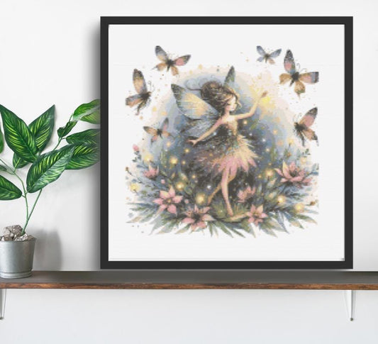 Fairy with butterflies cross stitch pattern