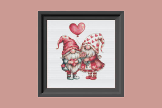 Valentine Gnome couple Cross stitch pattern