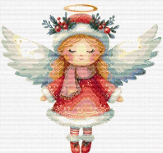 Christmas angel in pink dress cross stitch pattern