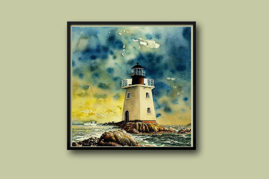 Lighthouse cross stitch pattern yellow background