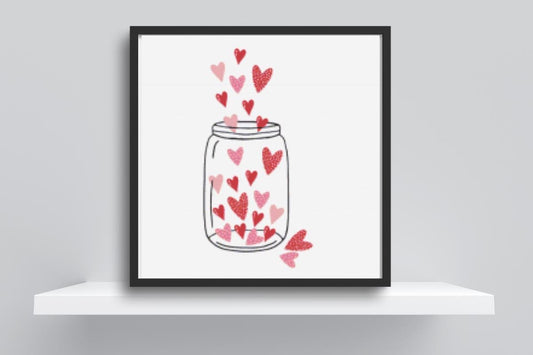Hearts in Mason Jar cross stitch pattern